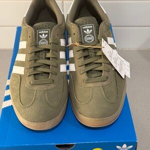 Adidas Khaki Green Gazelles with White Stripes